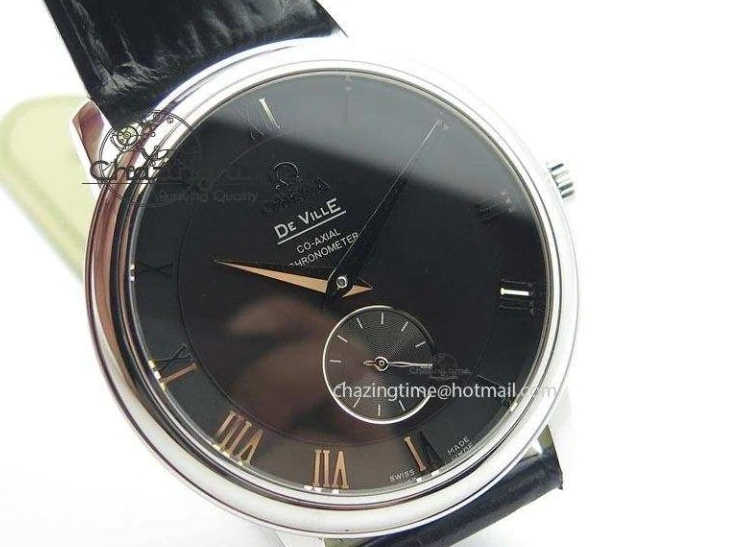 0212 De Ville MK 1:1 Best Edition SS Black Dial On Black Leather Asian Seagull T1701 (Sec@6) Unisex 8243